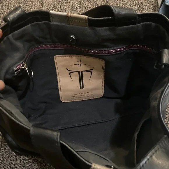 Lynn Tallerico black leather bag with gold and silver racing stripes - Picture 7 of 9